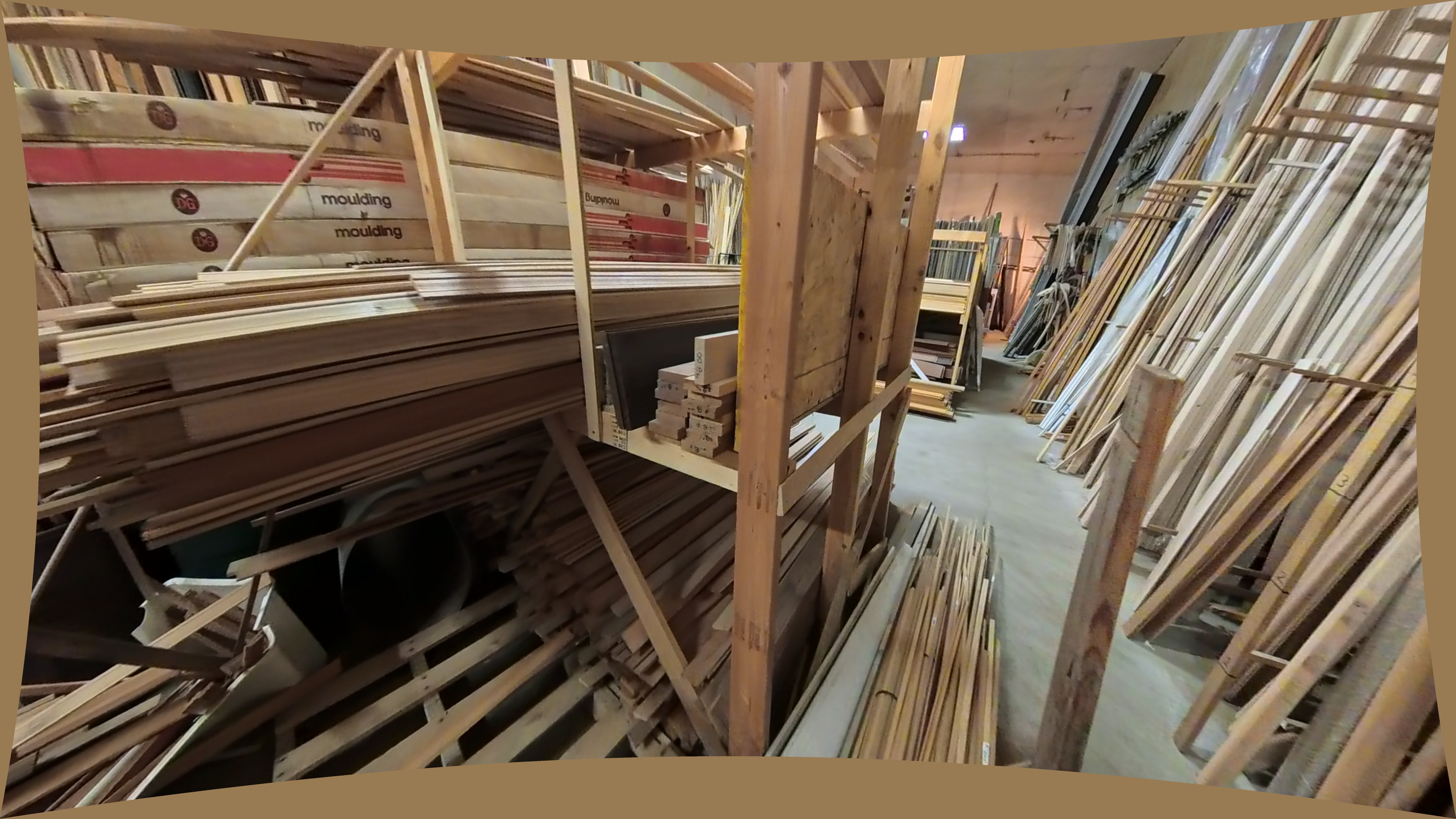 Floor-stacked Wood Trim Bundles